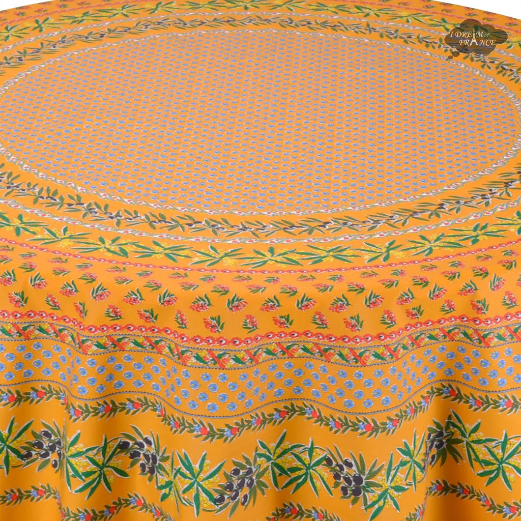 70" Round Olives Yellow Provence Tablecloth by Le Cluny