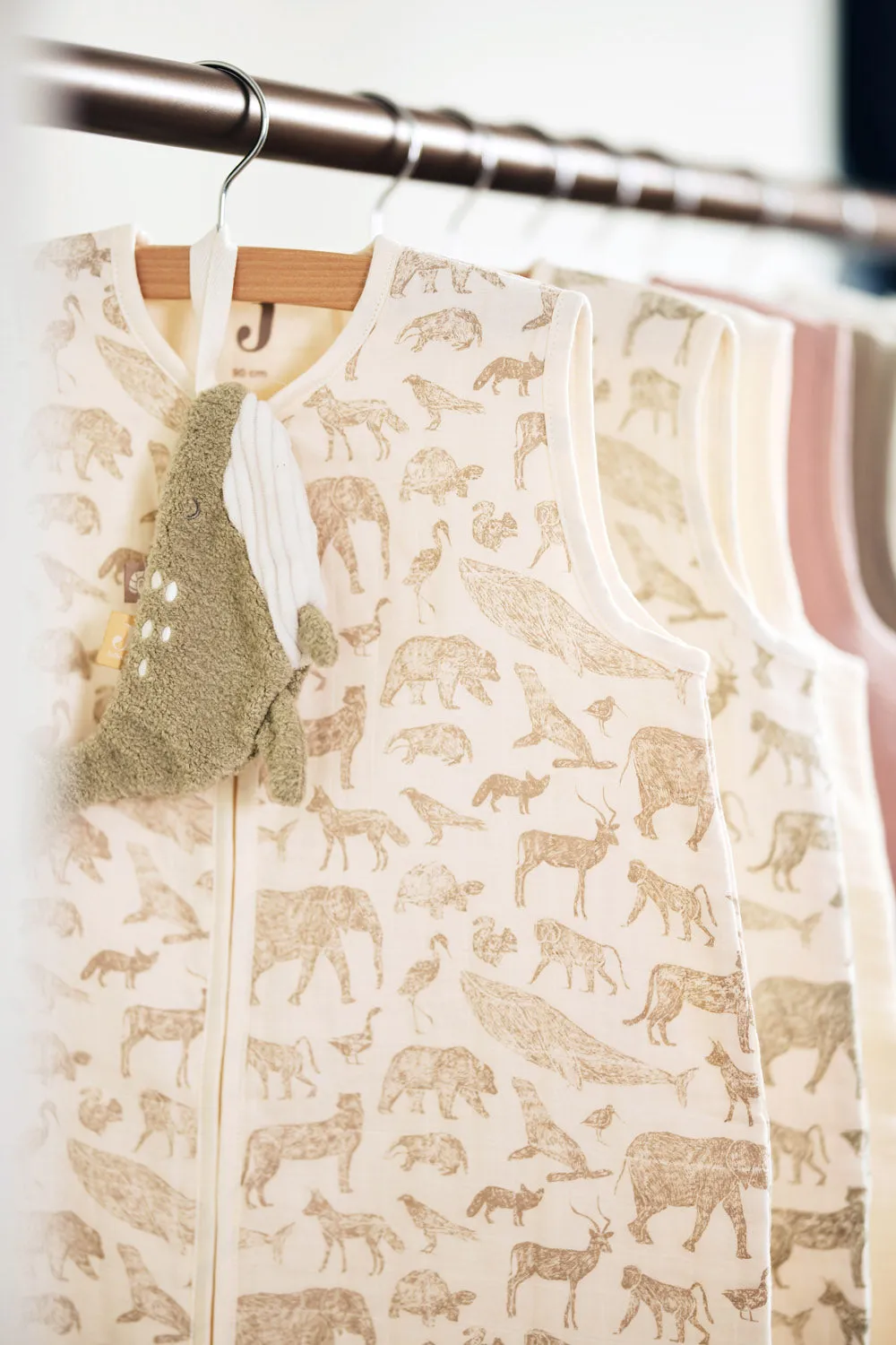 Baby Sleeping Bag Muslin 70cm Animals - Olive Green
