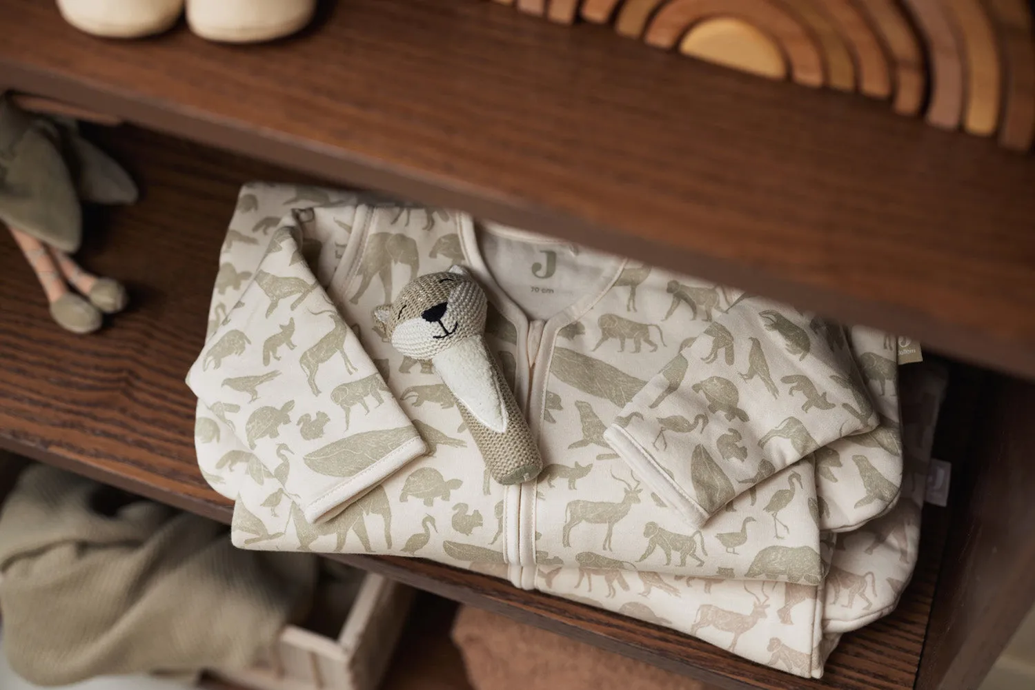 Baby Sleeping Bag with Removable Sleeves 70cm Animals - Olive Green
