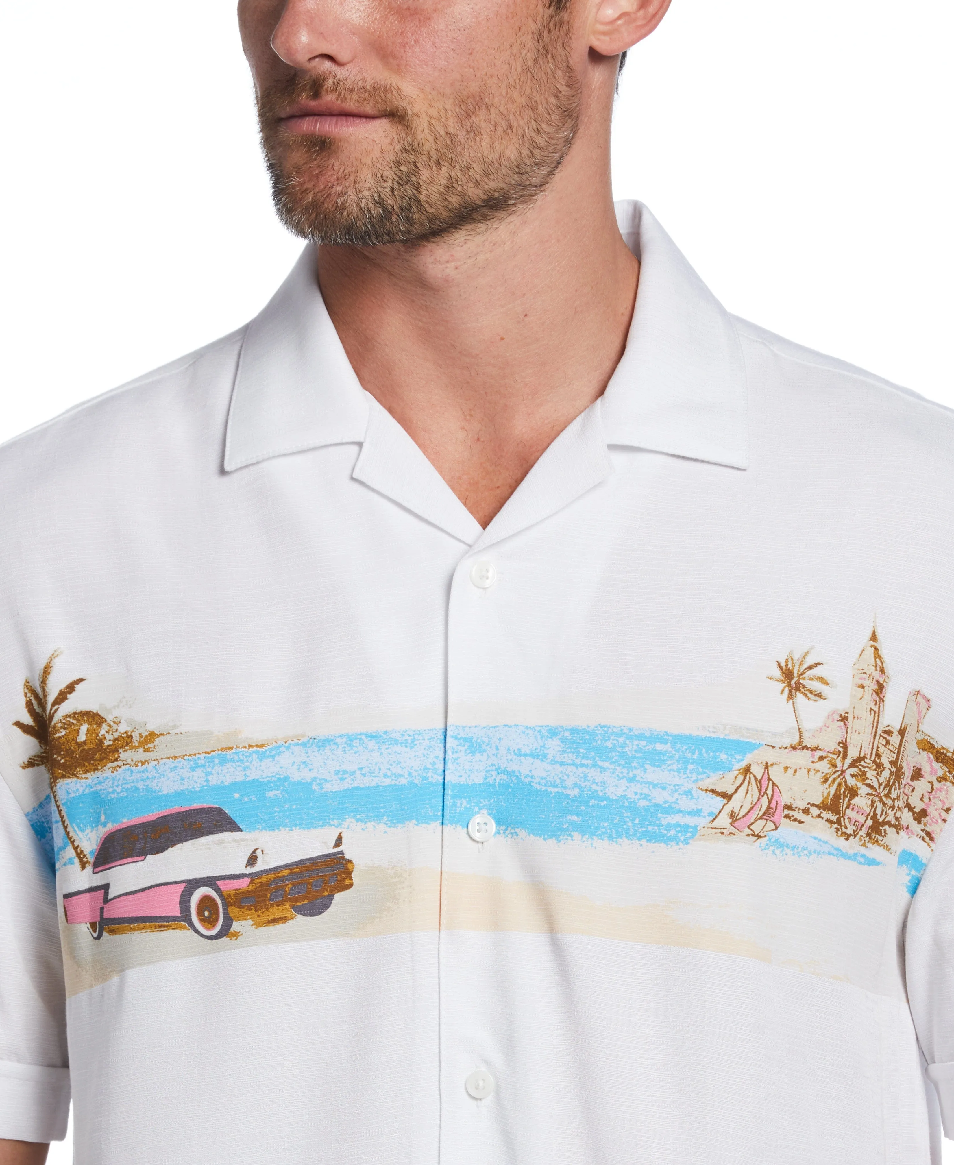 Big & Tall Camp Collar Textured Tropical Shirt