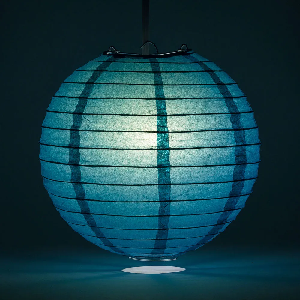 BLOWOUT 36" Tahiti Teal Jumbo Round Paper Lanterns, Even Ribbing (Value Packs)