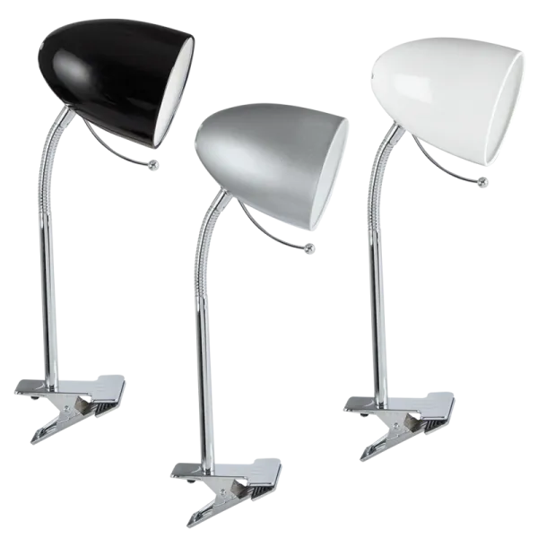 Bright Star Lighting CL003 SILVER Polished Chrome and Metal Clip On Desk Lamp with Flexible Gooseneck Arm