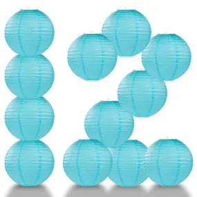 BULK PACK (12) 16" Baby Blue Round Paper Lantern, Even Ribbing, Hanging Decoration