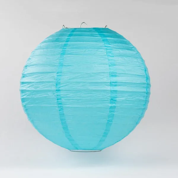 BULK PACK (12) 16" Baby Blue Round Paper Lantern, Even Ribbing, Hanging Decoration