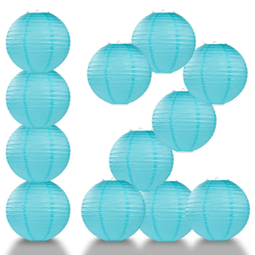BULK PACK (12) 16" Baby Blue Round Paper Lantern, Even Ribbing, Hanging Decoration