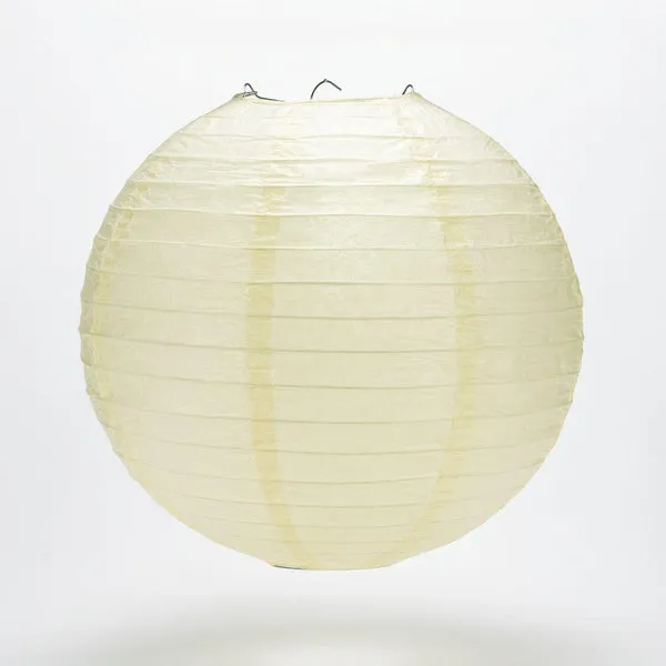 BULK PACK (12) 16" Ivory Round Paper Lantern, Even Ribbing, Hanging Decoration
