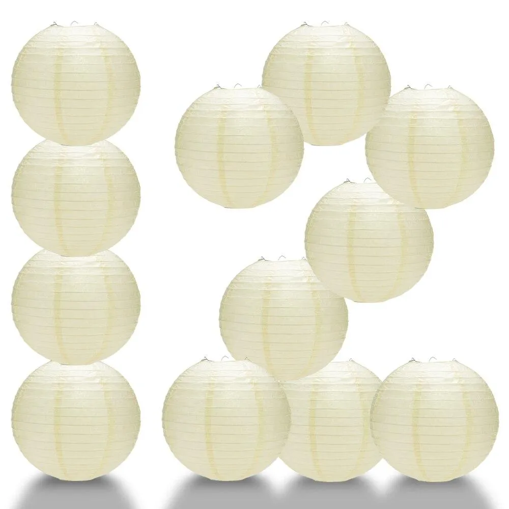 BULK PACK (12) 16" Ivory Round Paper Lantern, Even Ribbing, Hanging Decoration