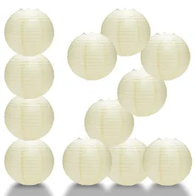 BULK PACK (12) 16" Ivory Round Paper Lantern, Even Ribbing, Hanging Decoration