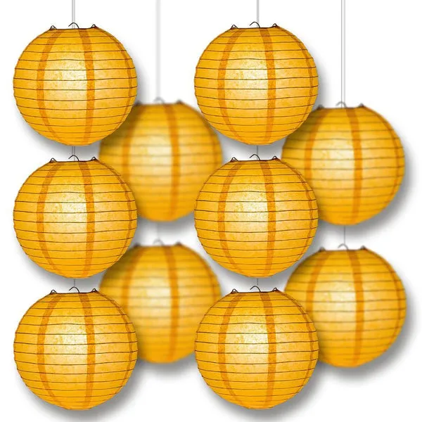 BULK PACK (12) 16" Papaya Round Paper Lantern, Even Ribbing, Chinese Hanging Wedding & Party Decoration