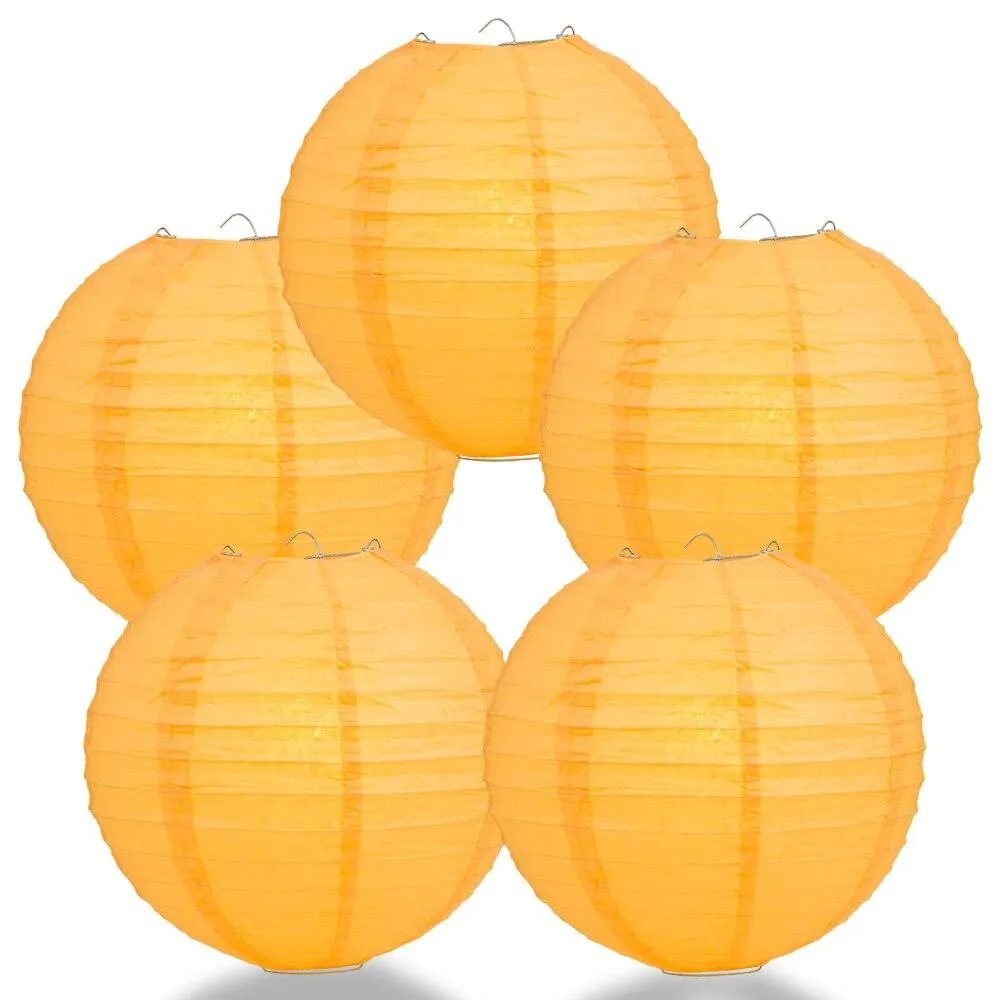 BULK PACK (12) 16" Papaya Round Paper Lantern, Even Ribbing, Chinese Hanging Wedding & Party Decoration