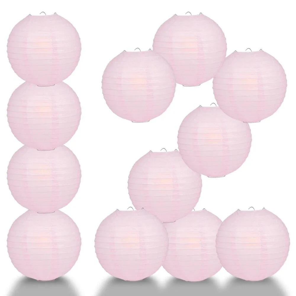 BULK PACK (12) 24" Pink Round Paper Lantern, Even Ribbing, Chinese Hanging Wedding & Party Decoration