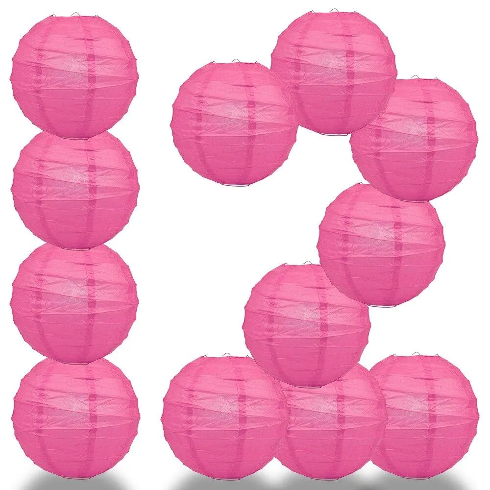 BULK PACK (12) 28" Fuchsia / Hot Pink Round Paper Lantern, Crisscross Ribbing, Chinese Hanging Wedding & Party Decoration