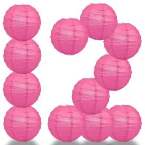 BULK PACK (12) 28" Fuchsia / Hot Pink Round Paper Lantern, Crisscross Ribbing, Chinese Hanging Wedding & Party Decoration