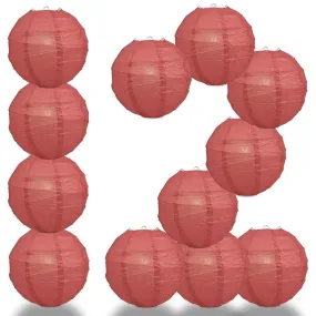 BULK PACK (12) 32" Marsala / Burgundy Wine Round Paper Lantern, Crisscross Ribbing, Chinese Hanging Wedding & Party Decoration