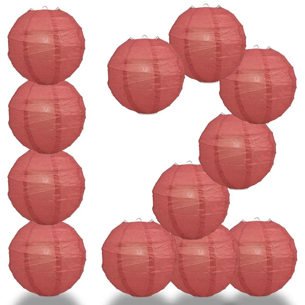 BULK PACK (12) 32" Marsala / Burgundy Wine Round Paper Lantern, Crisscross Ribbing, Chinese Hanging Wedding & Party Decoration