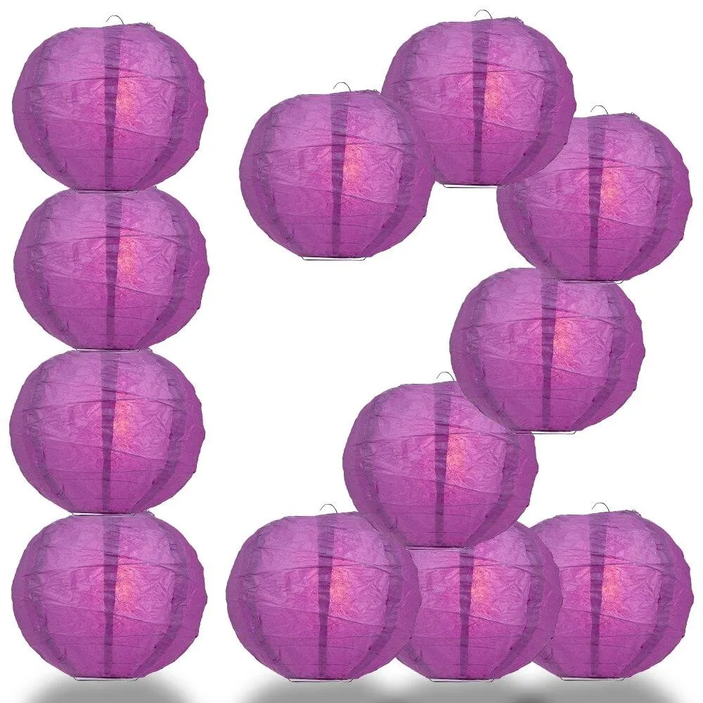 BULK PACK (12) 32" Violet / Orchid Round Paper Lantern, Crisscross Ribbing, Chinese Hanging Wedding & Party Decoration