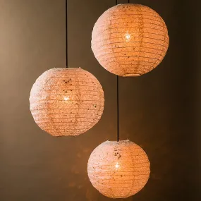 BULK PACK (3) 12" Designer Japanese Random Ogura Lace Fibrous Paper Lantern Shade, Hanging Decoration