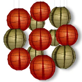 Chinese New Year Party Pack Crisscross Ribbed Paper Lantern Combo Set (12 pc Set)