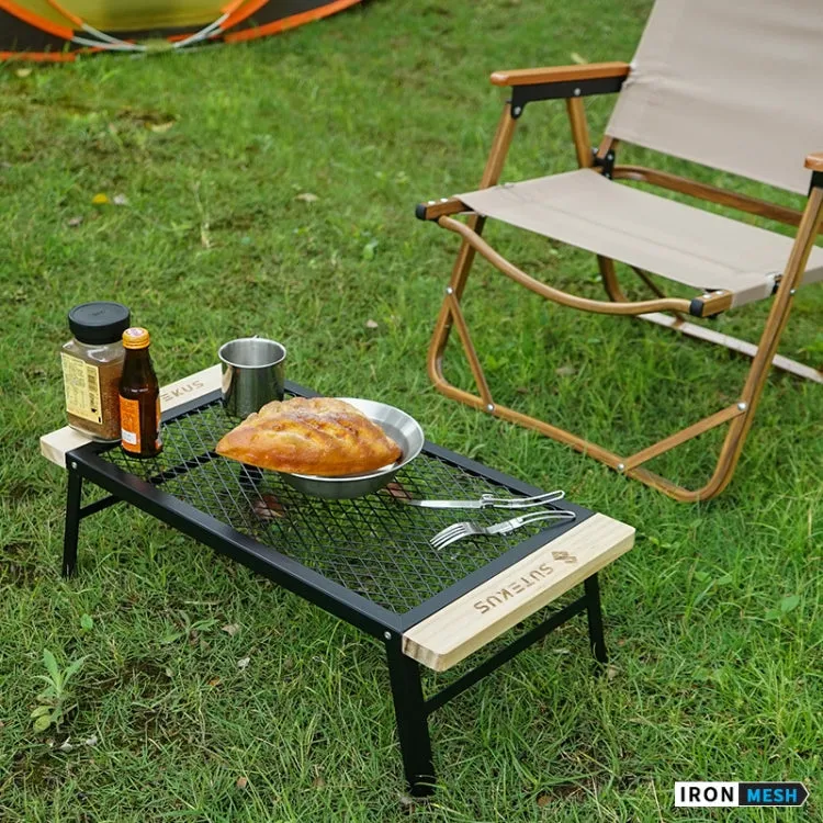 CLS Outdoor Folding Mesh Table Camping Iron Folding Table Portable Barbecue Rack Car Camping Rack(Black)