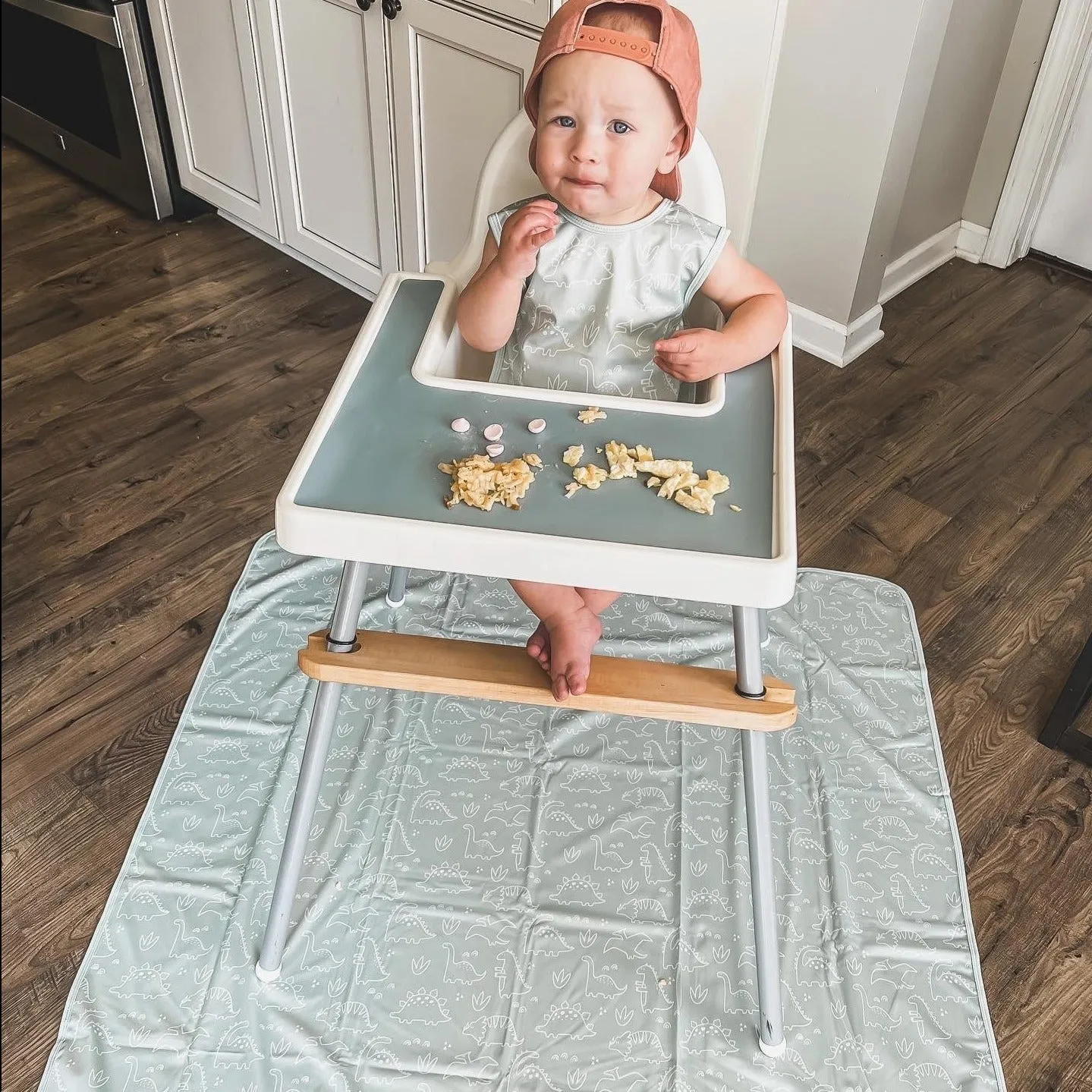 Dino Friends - Sage Splash Mat - A Waterproof Catch-All for Highchair Spills and More!