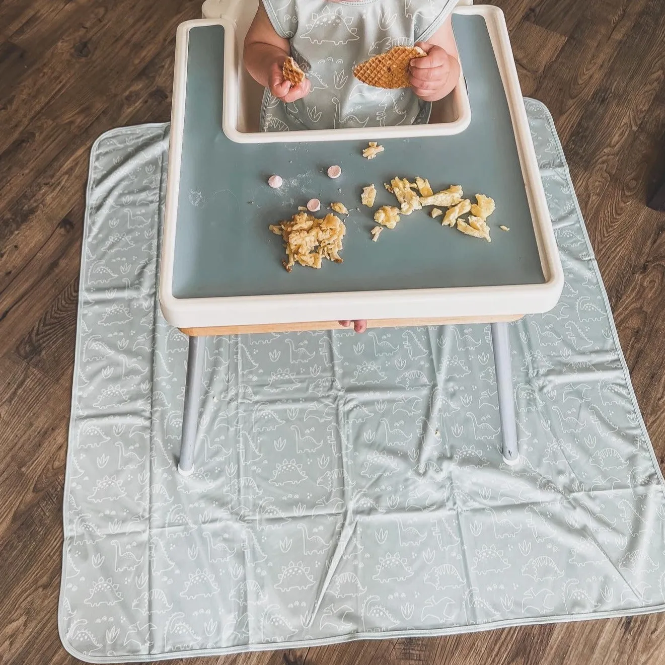 Dino Friends - Sage Splash Mat - A Waterproof Catch-All for Highchair Spills and More!