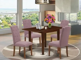 East West Furniture 1NDCE5-MAH-10 5 Piece Dining Room Table Set Includes a Rectangle Kitchen Table with Dropleaf and 4 Dahlia Linen Fabric Parsons Dining Chairs, 30x48 Inch, Mahogany