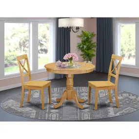 East West Furniture ANBO3-OAK-W 3 Piece Modern Dining Table Set Contains a Round Kitchen Table with Pedestal and 2 Kitchen Dining Chairs, 36x36 Inch, Oak