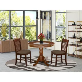 East West Furniture ANNO3-MAH-C 3 Piece Kitchen Table & Chairs Set Contains a Round Dining Room Table with Pedestal and 2 Linen Fabric Dining Room Chairs, 36x36 Inch, Mahogany