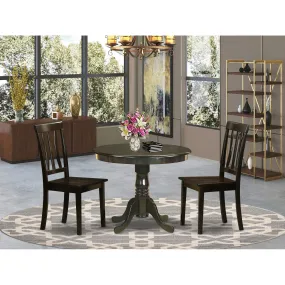 East West Furniture ANTI3-CAP-W 3 Piece Dining Set Contains a Round Kitchen Table with Pedestal and 2 Dining Chairs, 36x36 Inch, Cappuccino