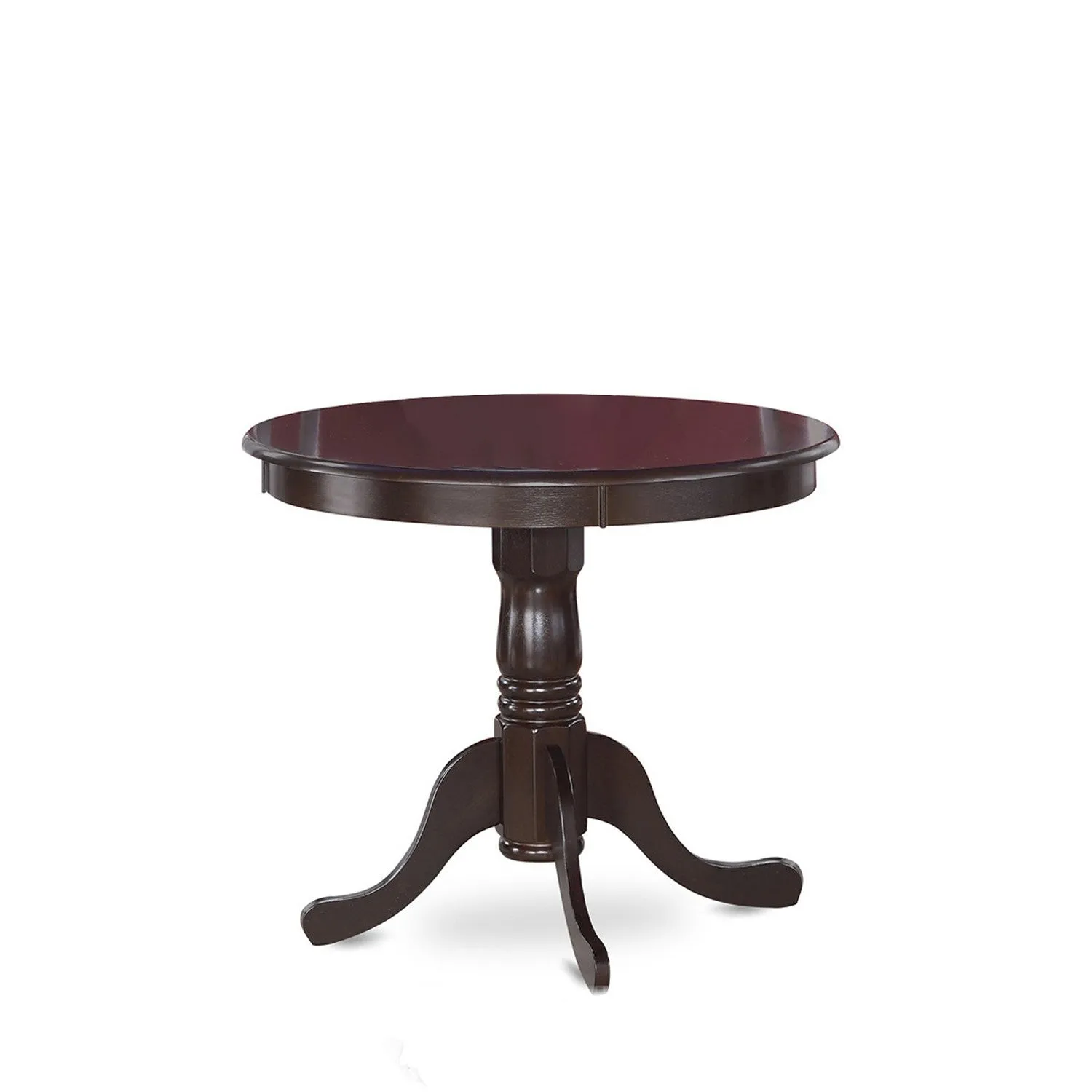 East West Furniture ANTI3-CAP-W 3 Piece Dining Set Contains a Round Kitchen Table with Pedestal and 2 Dining Chairs, 36x36 Inch, Cappuccino