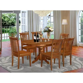 East West Furniture AVPO7-SBR-W 7 Piece Dining Table Set Consist of an Oval Dining Room Table with Butterfly Leaf and 6 Wood Seat Chairs, 42x60 Inch, Saddle Brown