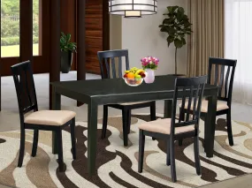 East West Furniture DUAN5-BLK-C 5 Piece Dining Room Furniture Set Includes a Rectangle Kitchen Table and 4 Linen Fabric Upholstered Dining Chairs, 36x60 Inch, Black