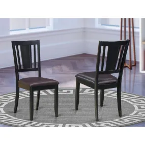 East West Furniture DUC-BLK-LC Dudley Dining Chairs - Faux Leather Upholstered Wood Chairs, Set of 2, Black