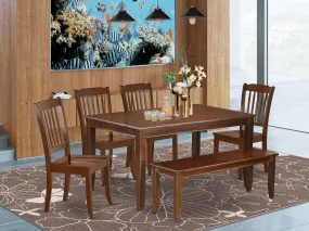 East West Furniture DUDA6-MAH-W 6 Piece Dining Table Set Contains a Rectangle Kitchen Table and 4 Dining Chairs with a Bench, 36x60 Inch, Mahogany