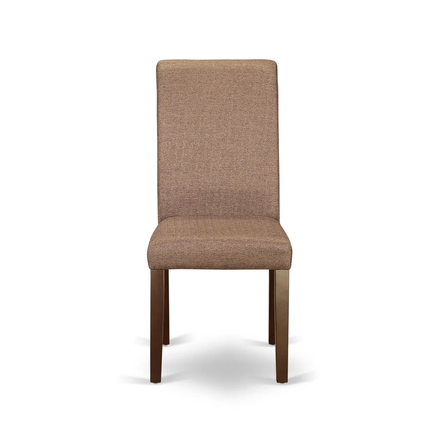 East West Furniture ESBA3-MAH-18 3 Piece Kitchen Table Set Contains a Round Dining Room Table with Pedestal and 2 Brown Linen Linen Fabric Parson Dining Chairs, 30x30 Inch, Mahogany