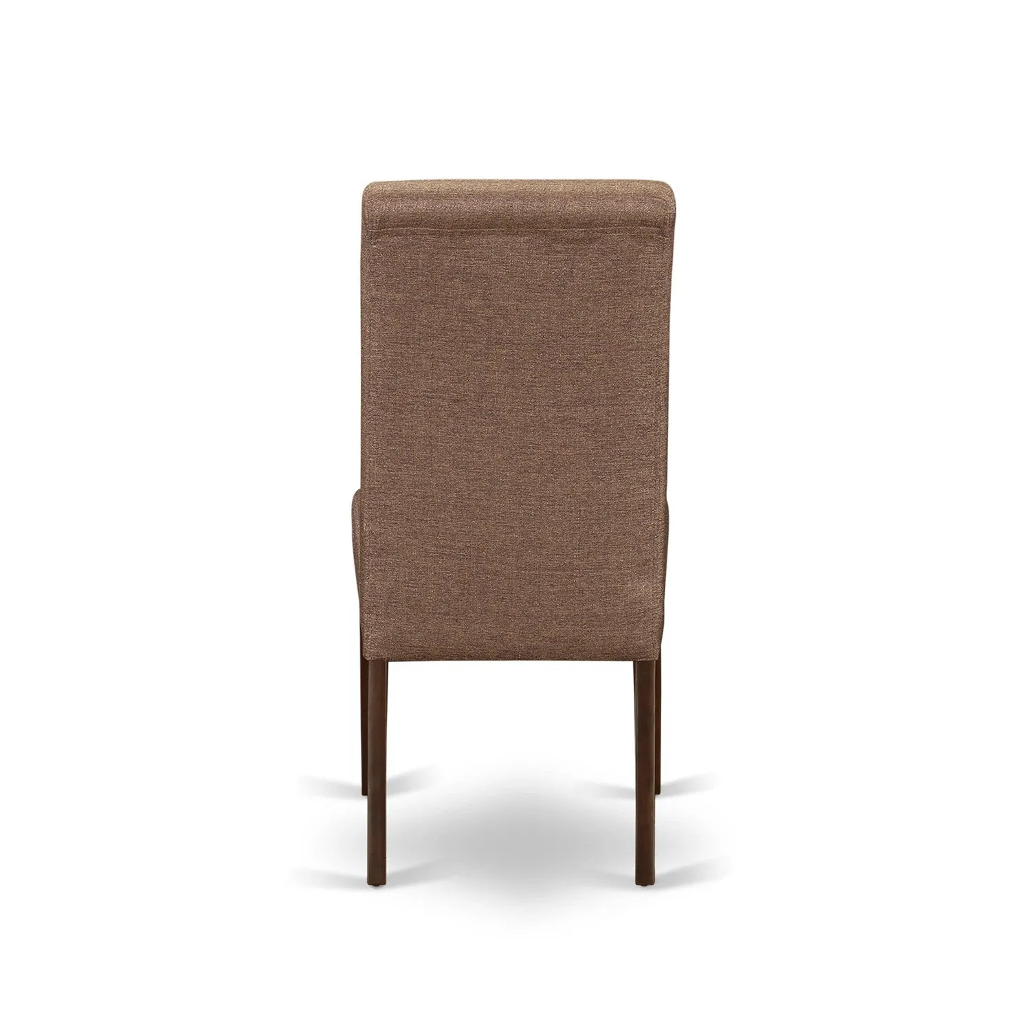 East West Furniture ESBA3-MAH-18 3 Piece Kitchen Table Set Contains a Round Dining Room Table with Pedestal and 2 Brown Linen Linen Fabric Parson Dining Chairs, 30x30 Inch, Mahogany