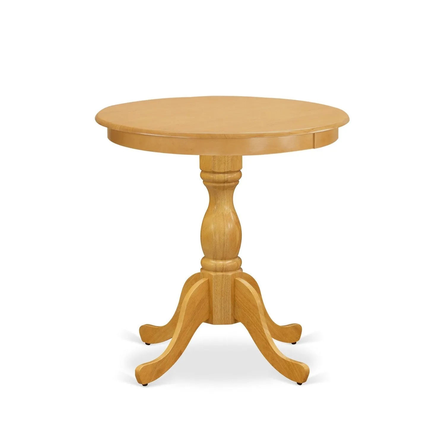 East West Furniture ESBO3-OAK-W 3 Piece Dining Set Contains a Round Dining Room Table with Pedestal and 2 Wood Seat Chairs, 30x30 Inch, Oak