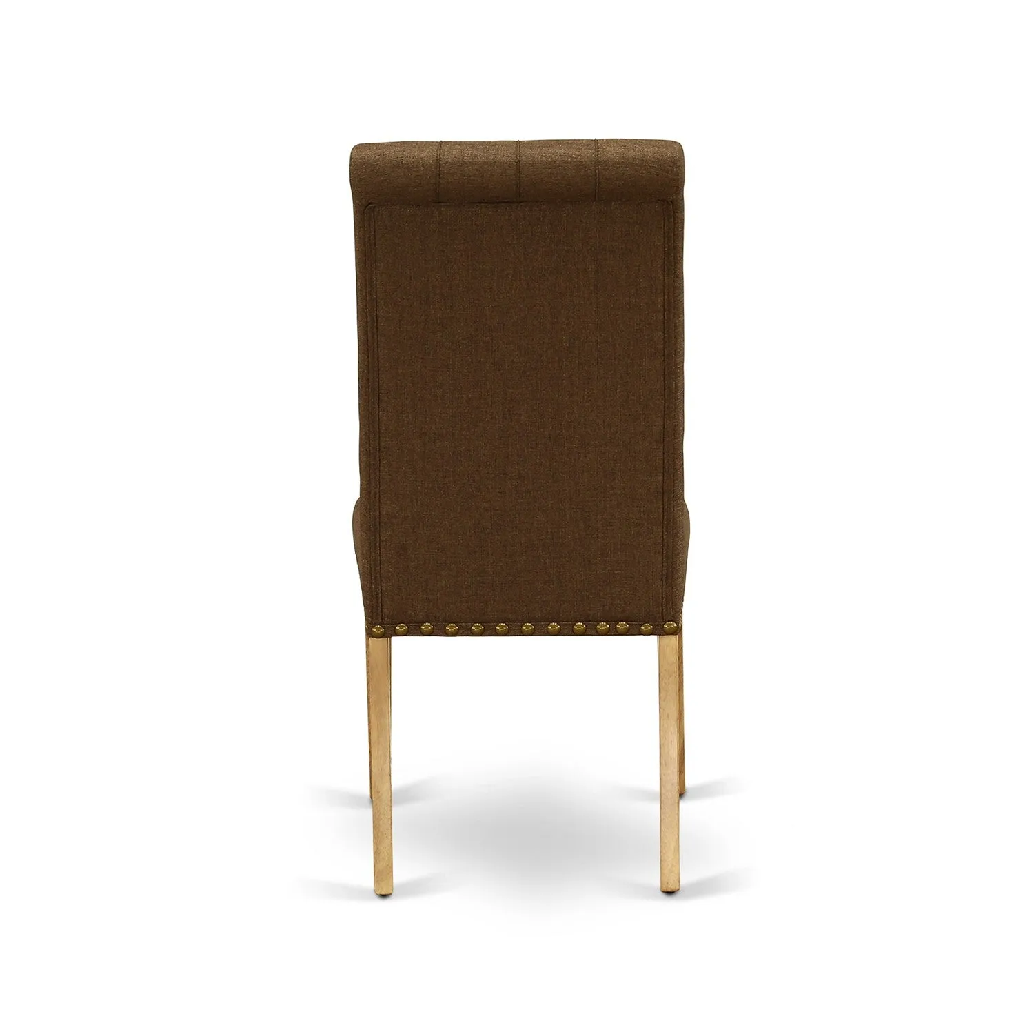 East West Furniture ESBR3-OAK-18 3 Piece Kitchen Table & Chairs Set Contains a Round Dining Room Table with Pedestal and 2 Brown Linen Linen Fabric Parsons Chairs, 30x30 Inch, Oak
