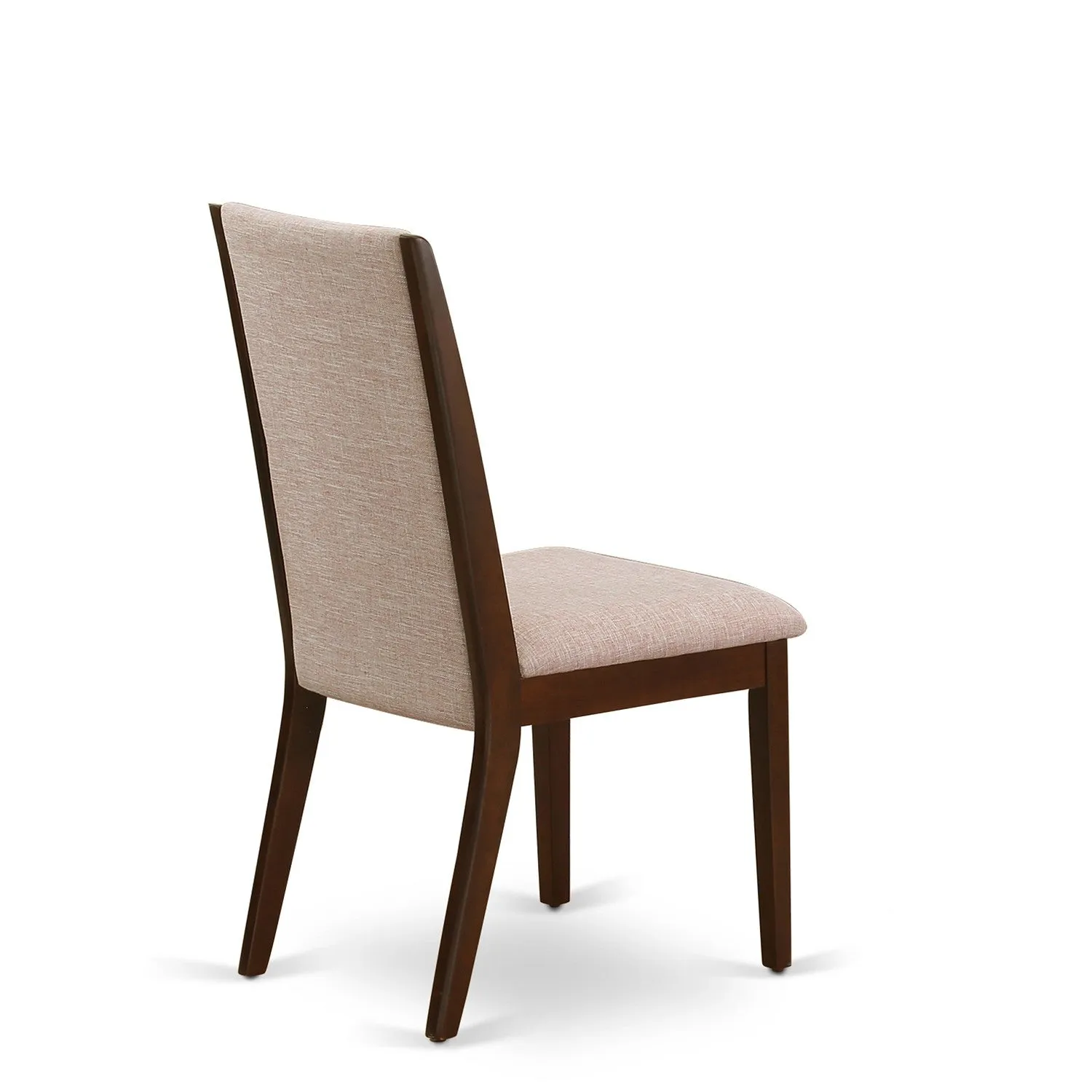East West Furniture ESLA3-MAH-04 3 Piece Kitchen Table & Chairs Set Contains a Round Dining Room Table with Pedestal and 2 Light Tan Linen Fabric Parsons Chairs, 30x30 Inch, Mahogany