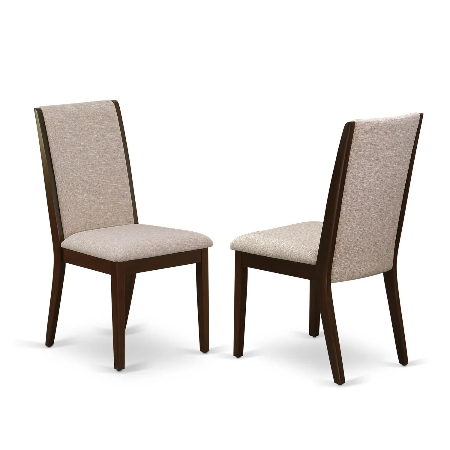 East West Furniture ESLA3-MAH-04 3 Piece Kitchen Table & Chairs Set Contains a Round Dining Room Table with Pedestal and 2 Light Tan Linen Fabric Parsons Chairs, 30x30 Inch, Mahogany