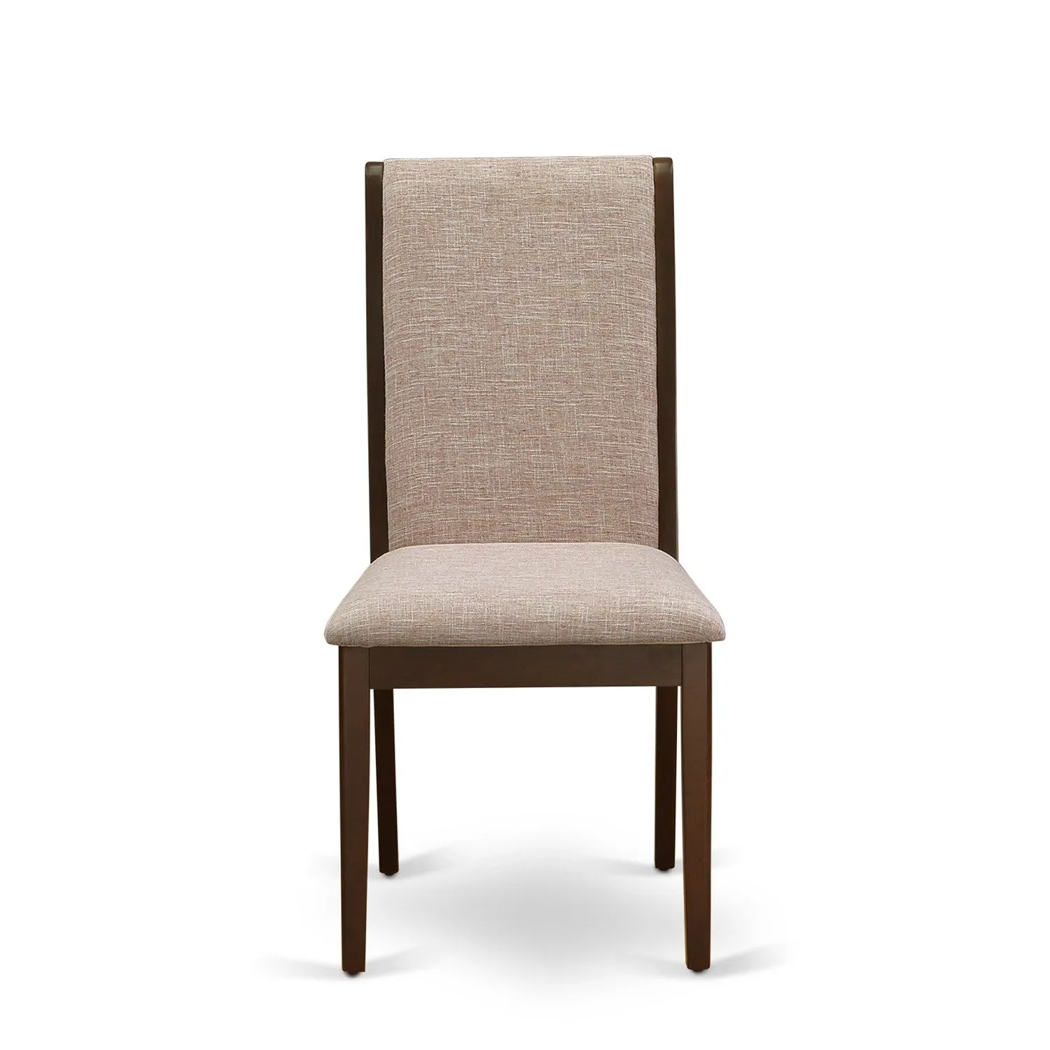 East West Furniture ESLA3-MAH-04 3 Piece Kitchen Table & Chairs Set Contains a Round Dining Room Table with Pedestal and 2 Light Tan Linen Fabric Parsons Chairs, 30x30 Inch, Mahogany