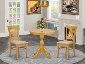East West Furniture ESVA3-OAK-C 3 Piece Dining Table Set for Small Spaces Contains a Round Dining Room Table with Pedestal and 2 Linen Fabric Upholstered Chairs, 30x30 Inch, Oak