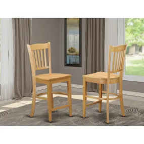 East West Furniture GRS-OAK-W Groton Counter Height Stools - Slat Back Wood Seat Chairs, Set of 2, Oak