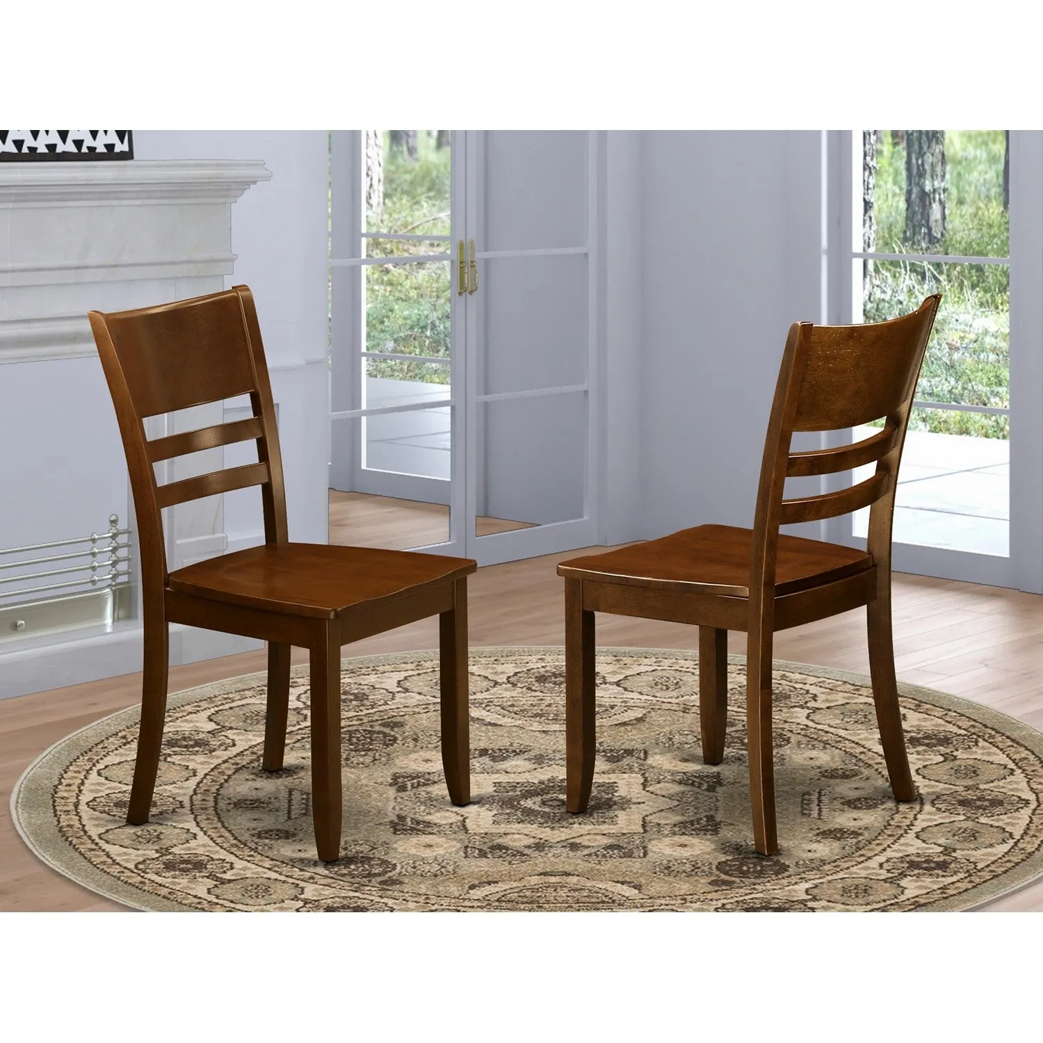 East West Furniture LYC-ESP-W Lynfield Dining Chairs - Ladder Back Wood Seat Kitchen Chairs, Set of 2, Espresso
