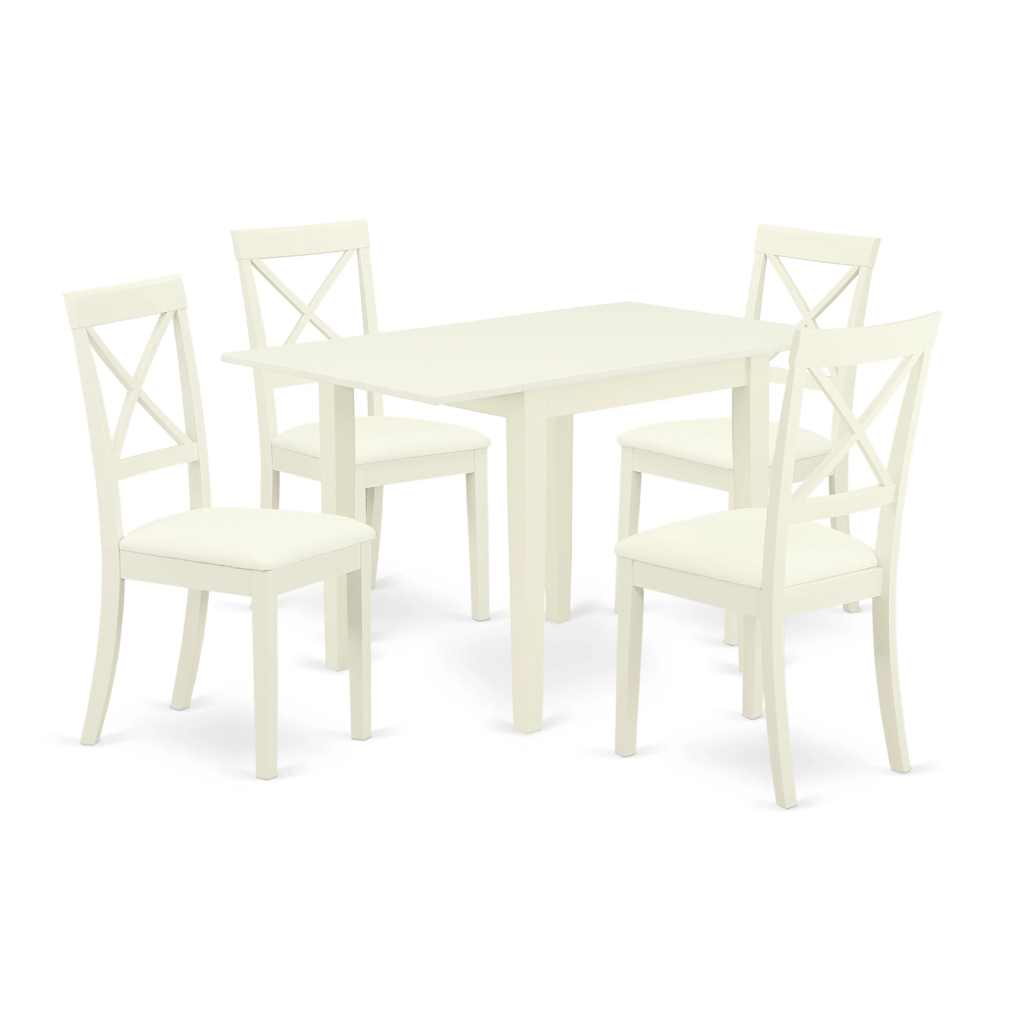 East West Furniture NDBO5-LWH-LC 5 Piece Dinette Set for 4 Includes a Rectangle Dining Room Table with Dropleaf and 4 Faux Leather Kitchen Dining Chairs, 30x48 Inch, Linen White