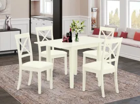 East West Furniture NDBO5-LWH-LC 5 Piece Dinette Set for 4 Includes a Rectangle Dining Room Table with Dropleaf and 4 Faux Leather Kitchen Dining Chairs, 30x48 Inch, Linen White