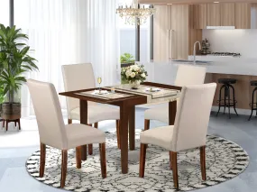 East West Furniture NDDR5-MAH-01 5 Piece Kitchen Table & Chairs Set Includes a Rectangle Dining Room Table with Dropleaf and 4 Cream Linen Fabric Parsons Chairs, 30x48 Inch, Mahogany
