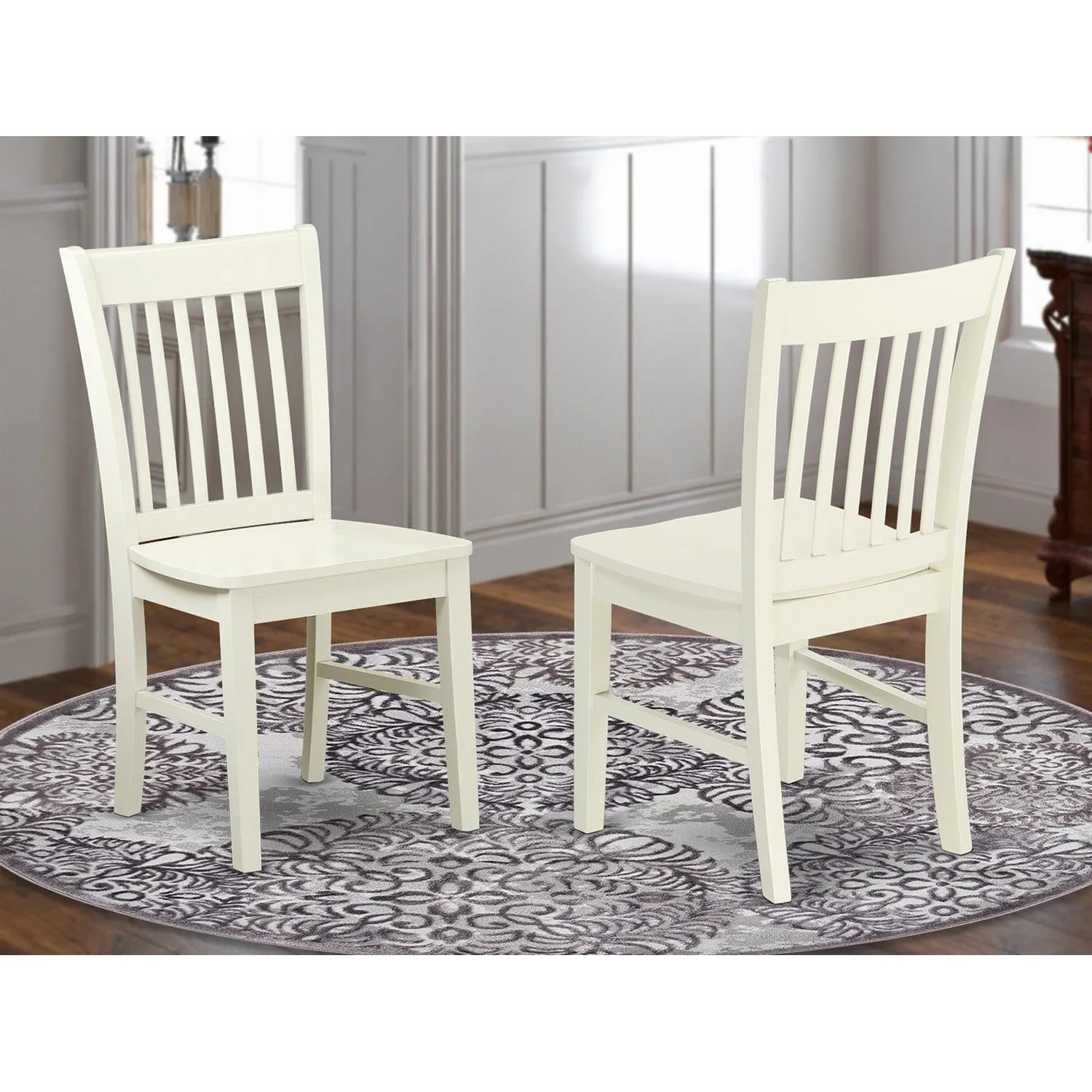 East West Furniture NFC-LWH-W Norfolk Dining Room Chairs - Slat Back Solid Wood Seat Chairs, Set of 2, Linen White