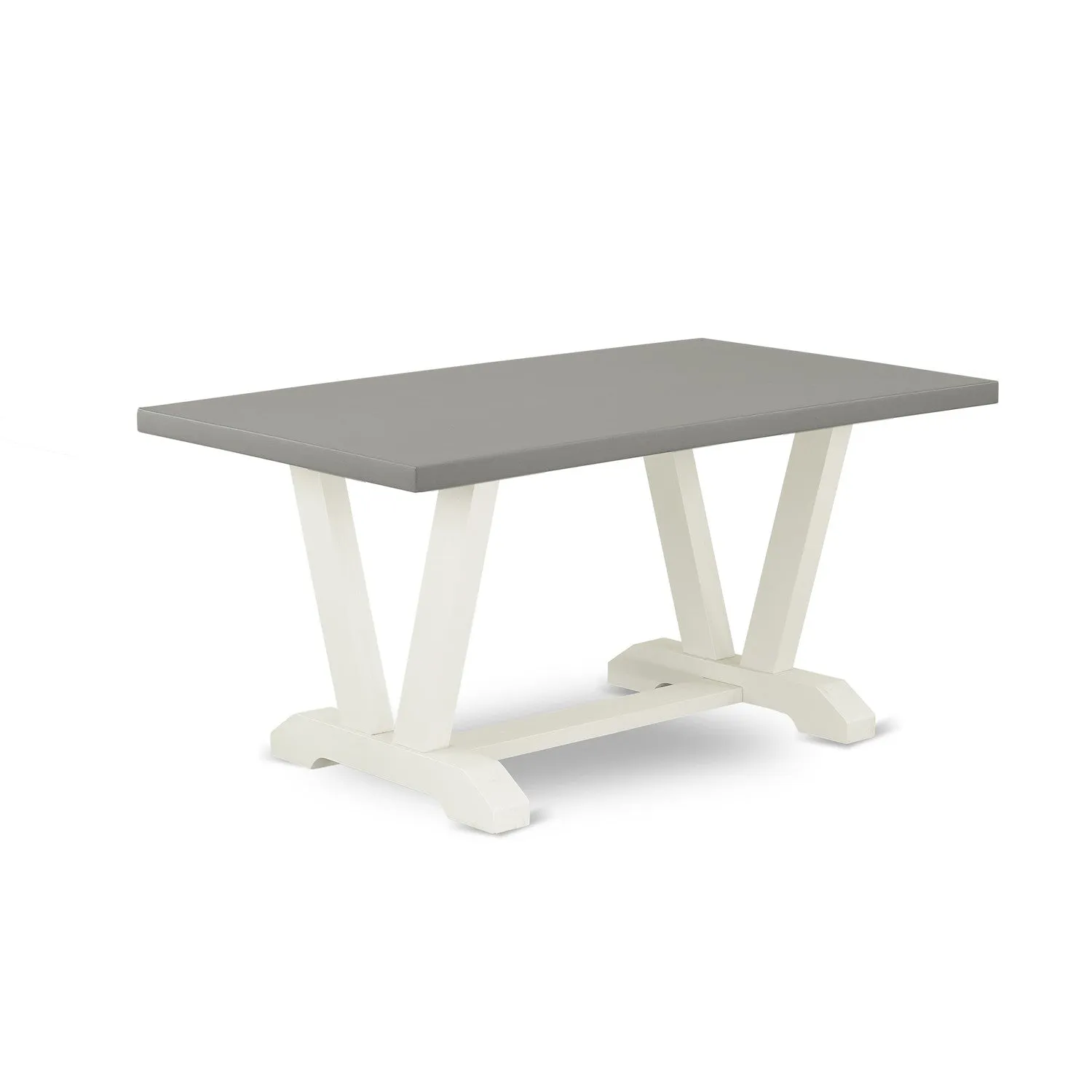 East West Furniture V096GA235-7 7 Piece Dining Table Set Consist of a Rectangle Dining Room Table with V-Legs and 6 Doeskin Linen Fabric Upholstered Chairs, 36x60 Inch, Multi-Color