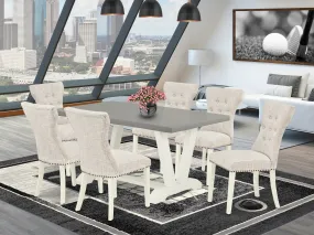 East West Furniture V096GA235-7 7 Piece Dining Table Set Consist of a Rectangle Dining Room Table with V-Legs and 6 Doeskin Linen Fabric Upholstered Chairs, 36x60 Inch, Multi-Color